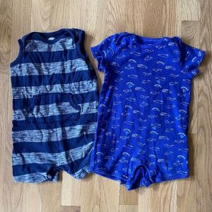 2 Pair/Lot Short Sleeved Button Snap Onesie Stripes Whales